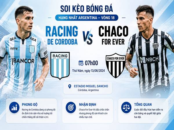 Soi kèo Racing de Cordoba vs Chaco For Ever, 07h00 ngày 13/06